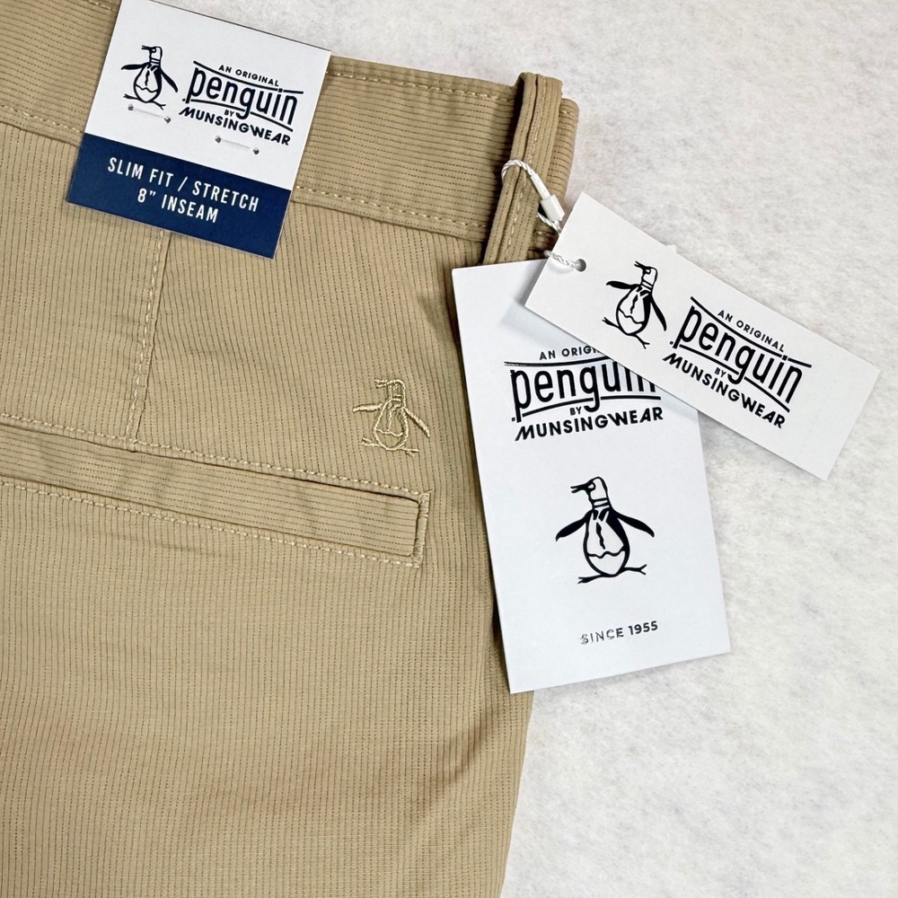 Original Penguin Mens Slim Fit Stretch Chino Shorts Tan Khaki 34W 8 Inseam NWT